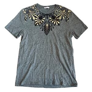 Versace Collection Women’s L Gray Metallic Tribal Shirt Sleeve Tee Shirt Cotton